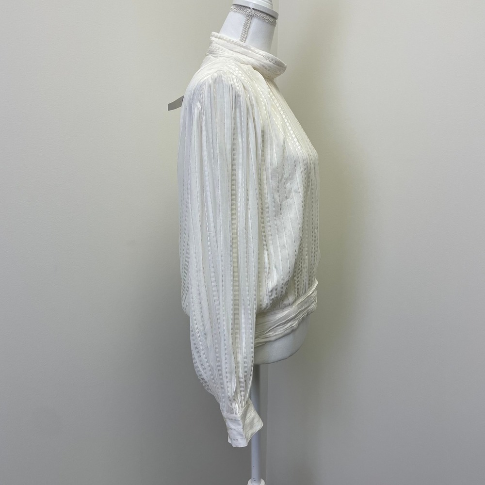 NEW Ann Taylor White Gold Metallic Stripe Mock Neck Blouse Large Bohemian - Picture 5 of 16